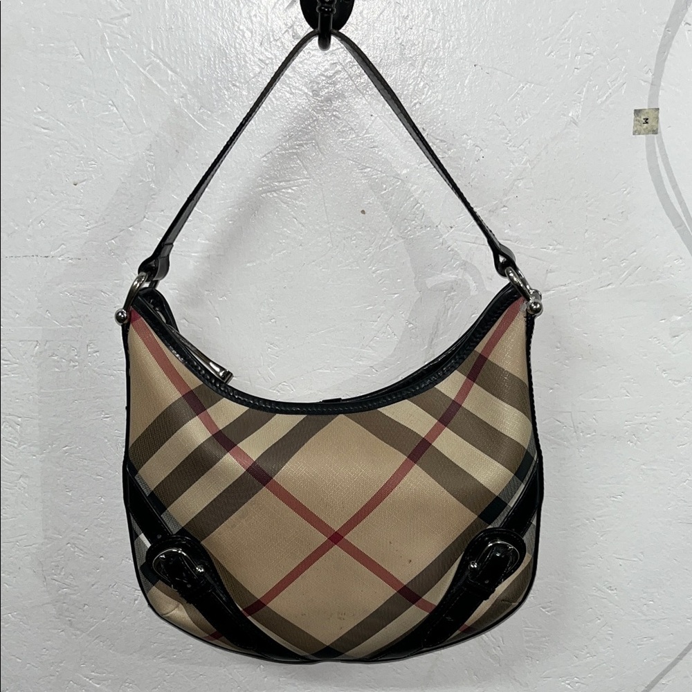 Burberry Beige and Black Classic NOVA CHECK HOBO Bag
